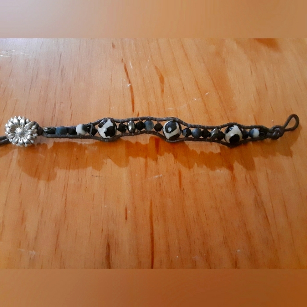 Handmade leather wrap beaded bracelet